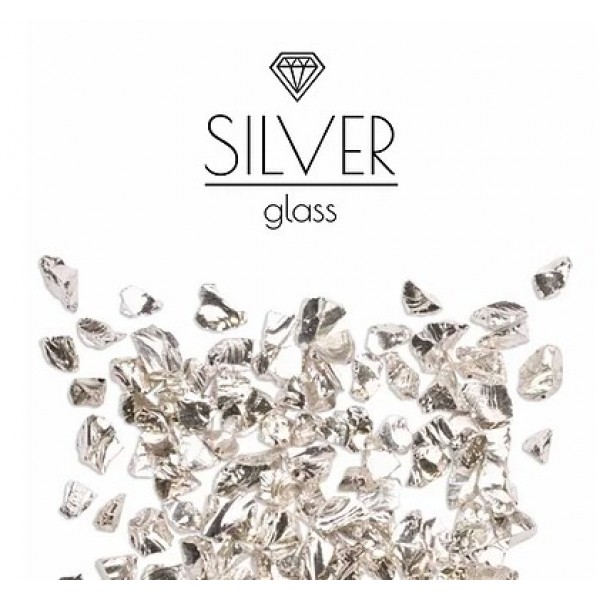 Серебряная стеклянная крошка Silver, фракция 3-6мм, 100гр, арт. LG-019